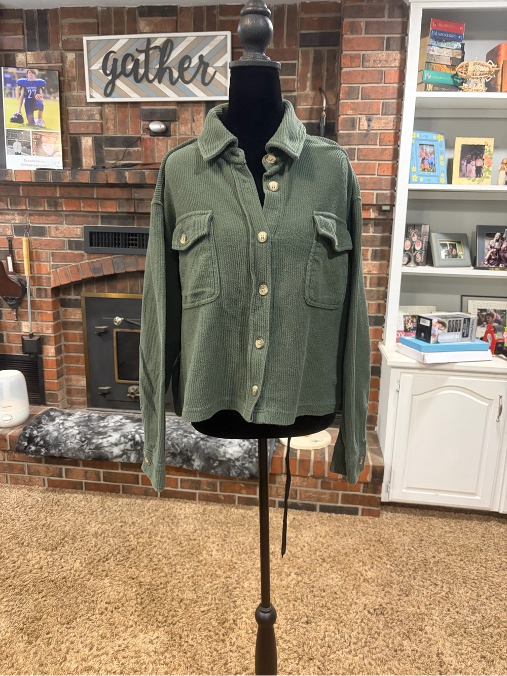 Francesca's Collections Olive Green Utility Shacket with Patch Pockets